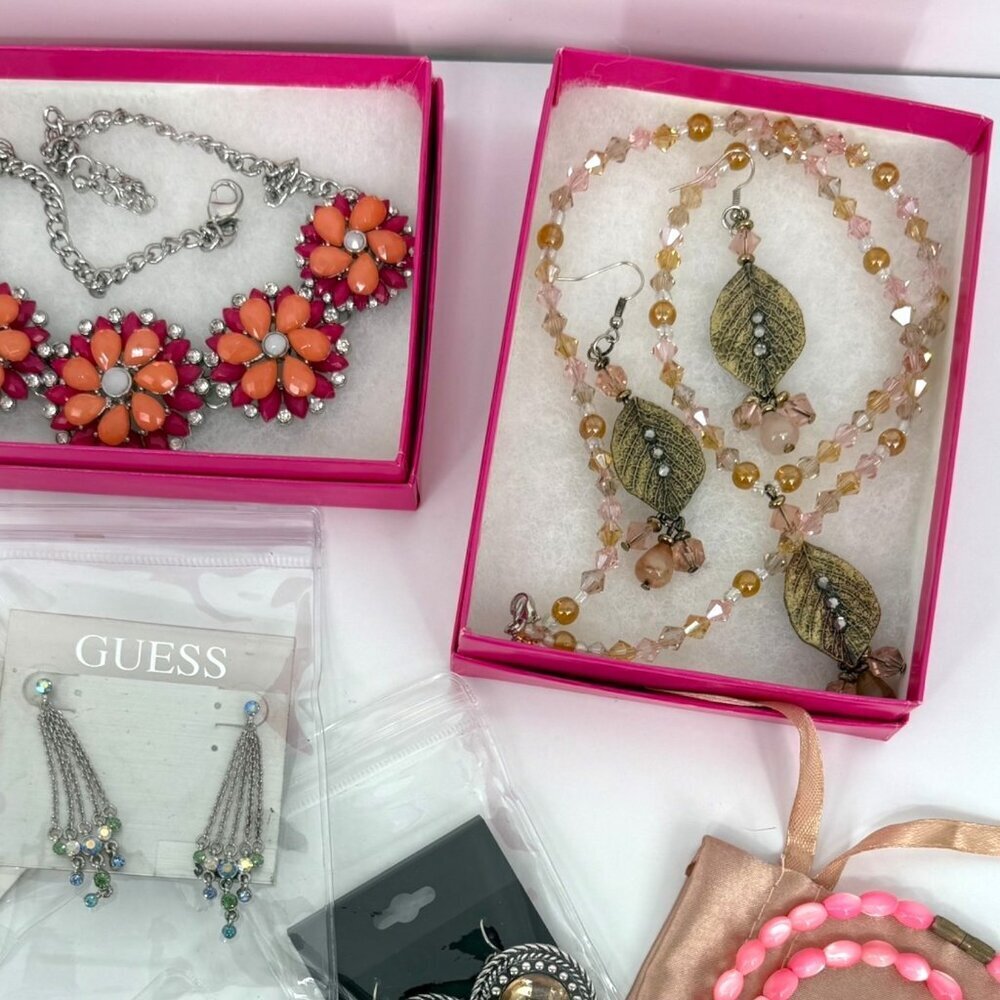 Jewelry Mixed Lot Wearable Earrings Necklace Bracelet Orange Pink Tone Boho - Picture 15 of 16
